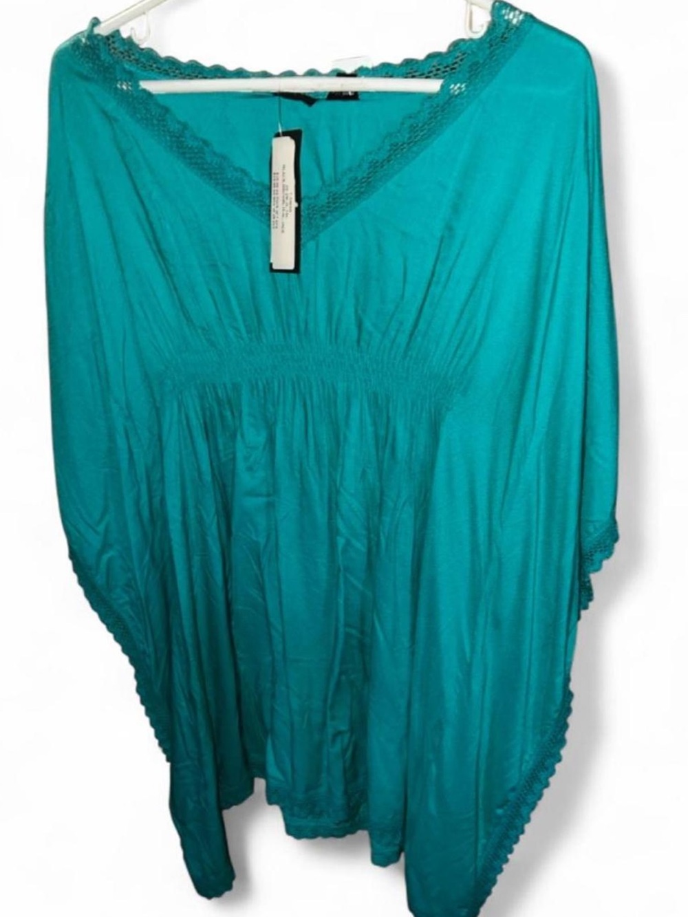 Etc. Bathing Suit Coverup Kimono Teal V-Neck Croched Trim Mini Dress size S